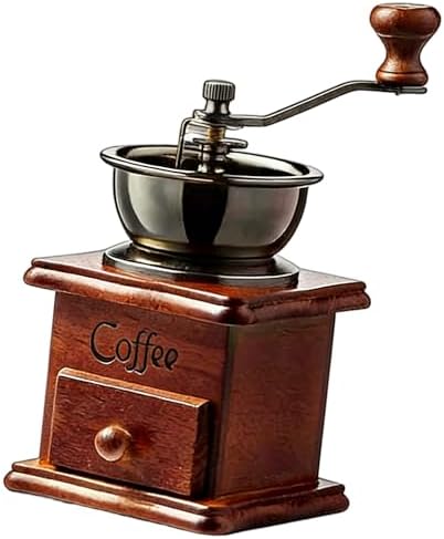 Retro Manual Coffee Grinder with Ceramic Burr Mill, Hand Crank Coffee Bean Grinder, Beech Wood Base and Catch Drawer, Adjustable Coarseness for Home, Office, Espresso, 3.7 x 3.7 x 6.7 in by Unknown