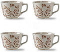 4 Pack 12oz Embossed Leaf Ceramic Coffee Mugs, Vintage Speckled Stoneware Tea Cups, Rustic Brown Spring Leaf Large Drinking Mugs, Microwave & Dishwasher Safe, Farmhouse Kitchen Decor, Gift Set by Tvvtuww
