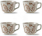4 Pack 12oz Embossed Leaf Ceramic Coffee Mugs, Vintage Speckled Stoneware Tea Cups, Rustic Brown Spring Leaf Large Drinking Mugs, Microwave & Dishwasher Safe, Farmhouse Kitchen Decor, Gift Set by Tvvtuww