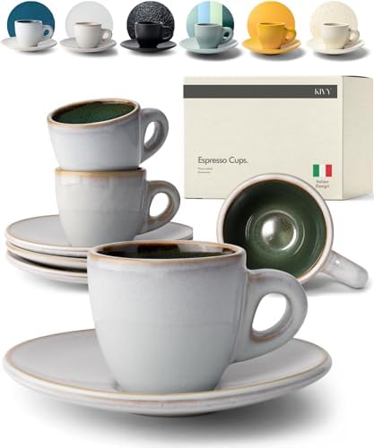 KIVY Stoneware Espresso Cups, 4-Piece Set - Italian Design, Thick-Walled, 3 oz, Microwave & Dishwasher Safe by KIVY