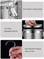 Seasoning Strainer, Stainless Steel Spice Infuser Basket with Chain Hook for Home Restaurant, Dual-Tab Locking Mechanism(10 x 10 cm) - Image 2