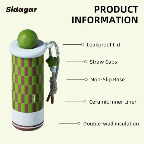 18 oz Tumbler with Straw, Insulated Stainless Steel Water Bottle, Travel Mug with Leak Proof Lid,Ceramic Coffee Cup for Women, Fits Cup Holder, BPA Free, Green - Image 2