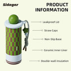 18 oz Tumbler with Straw, Insulated Stainless Steel Water Bottle, Travel Mug with Leak Proof Lid,Ceramic Coffee Cup for Women, Fits Cup Holder, BPA Free, Green - Image 2
