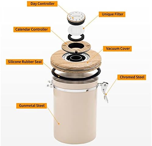 Stainless Steel Airtight Jar Container with Calendar Setting, Storage Canister Wooden Lid With Scoop For Coffee Beans Tea Nuts Pasta 1.8L (Green) - Image 7