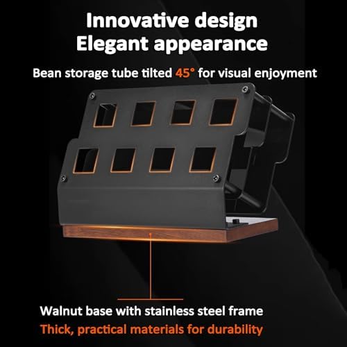 Coffee Bean Storage Container, Clear Airtight Coffee Canisters, Walnut Wood Base, Single Tube Capacity 18-20g, with 6 Storage Tubes/2 Funnels, for Kitchen & Coffee Bar - Image 2