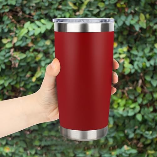 20oz Stainless Steel Tumbler Bulk with Lid, Travel Mug - Double Wall Vacuum Powder Coated Cup - Red, 12 Pack - Image 6