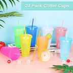 24 Pack 24 oz Plastic Tumblers with Lids and Straws, Reusable BPA-Free Colorful Cups, Bulk Cold Drink Cups for Parties, Birthdays, Graduation & Gifts, 8 Colors - Image 4
