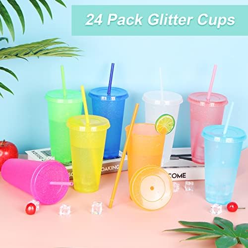 24 Pack 24 oz Plastic Tumblers with Lids and Straws, Reusable BPA-Free Colorful Cups, Bulk Cold Drink Cups for Parties, Birthdays, Graduation & Gifts, 8 Colors - Image 4