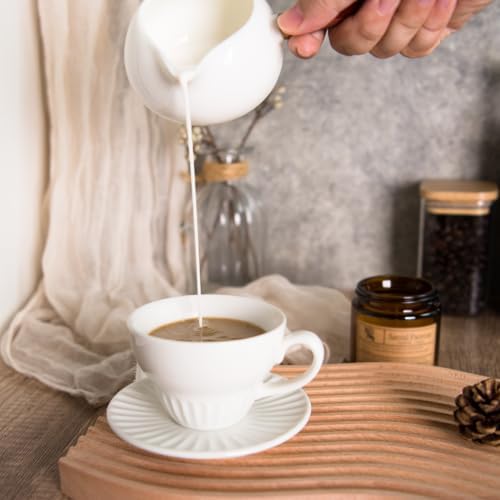4 oz White Espresso Cups Set of 6, Ceramic Cappuccino Tea Cups with Saucers - Image 5