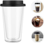 350ml Black Double Wall Glass Coffee Mug with Silicone Lid - Image 6