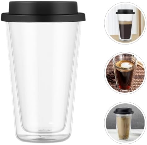 Glass Coffee Cup 350ml Black with Silicone Lid, Double Wall - Image 7