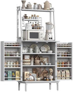 kepptory 51" Kitchen Baker's Rack with Storage, Microwave & Toaster Oven Stand, Freestanding Coffee Bar Station with Wine Glass Holder & Side Storage Shelves, White - Image 7