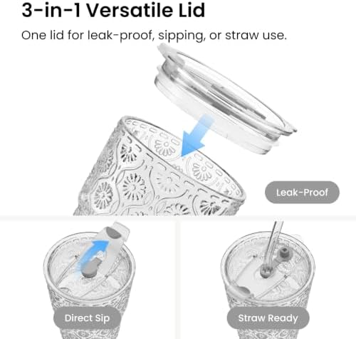INSETLAN Iced Coffee Cups with Lids and Straws, 13 oz Glass Tumbler - Image 4