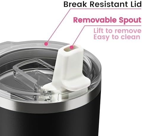 20oz Hygienic Insulated Tumbler — 100% Leakproof Lid with Removable Spout & Straw, Reinforced Vacuum-Protection Base, Cup Holder Friendly, for Iced Coffee, Smoothie/Water on the Go - Black - Image 4