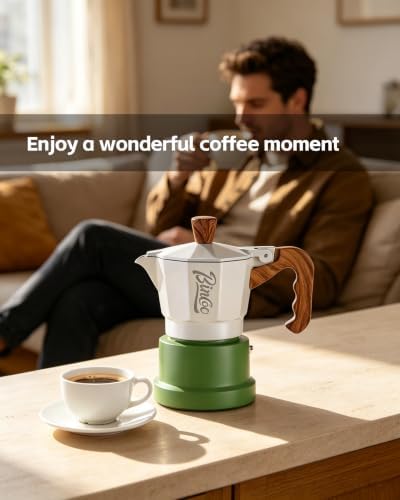 Bincoo MIni Triple Valve Moka Pot for One Person,Aluminium Stovetop Espresso Coffee Maker 1 Cup,High Pressure Rich Crema Moka Pot for Home Travel (White-green 1 cup) - Image 2