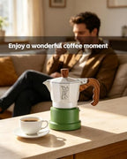 Bincoo MIni Triple Valve Moka Pot for One Person,Aluminium Stovetop Espresso Coffee Maker 1 Cup,High Pressure Rich Crema Moka Pot for Home Travel (White-green 1 cup) - Image 2