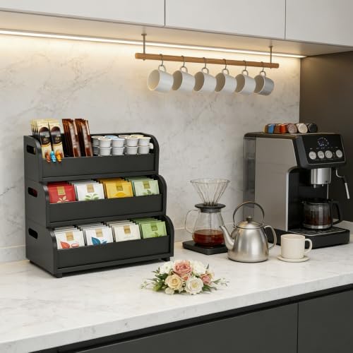 3 Layer Stackable Bamboo Tea Bags Organizer Storage Rack - Image 5
