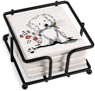 CafePress Coton De Tulear Gardener Tumbled Stone - Set of 4 Coasters Set of 4 w/holder by CafePress