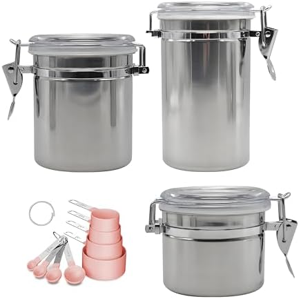 113 fl oz / 2400ml Stainless Steel Vacuum Seal Coffee Canister With Clear Lid,Measuring Spoons Set by welcome