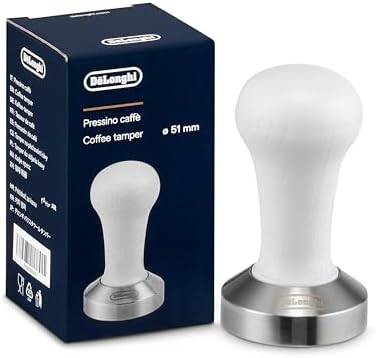 De'Longhi 51mm Diameter Coffee and Espresso Tamper, Stainless Steel and White Wood by Unknown
