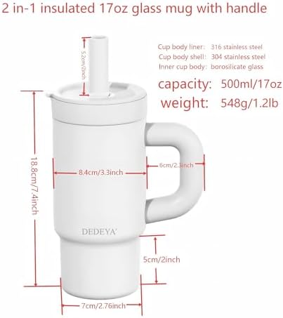 DEDEYA17oz Glass Lined Tumbler with Straw for Hot & Cold Drinks(Purple) - Image 3