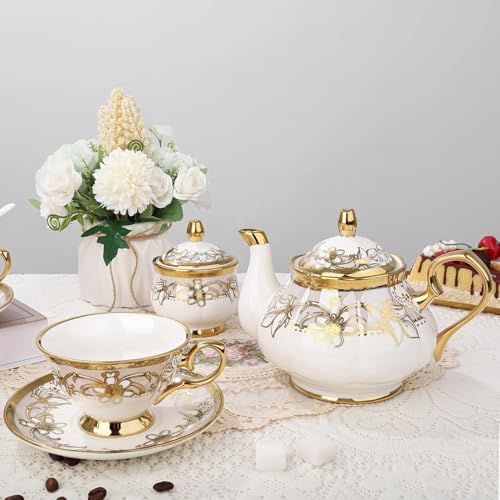 fanquare 21 Pieces Royal Floral Porcelain Tea Set with Sugar Bowl Creamer - Image 3