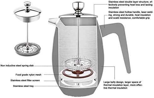304 Grade Stainless Steel Insulated Coffee Press with Spoon, French Press Coffee Maker, Cold Brew Heat Resistant Thickened Borosilicate Coffee Pot for Camping Travel(11 8OZ/350ML), French Press c - Image 2