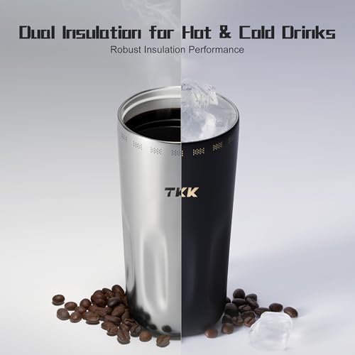 TKK 16oz Travel Coffee Mug, Ceramic Coated Interior, 316 Stainless Steel Liner, Leakproof Flip Lid, Vacuum Insulated Tumbler with Carry Strap, Reusable Cup for Hot & Cold Drinks - Image 5