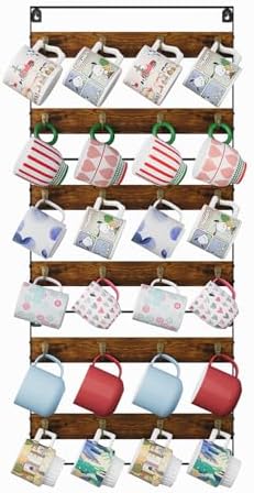 Huxitocan Wall Mount Coffee Mug Holder - Rustic Wood and Iron, Holds Up to 24 Mugs (3Pack) for Kitchen, Home, Coffee Bar by Huxitocan