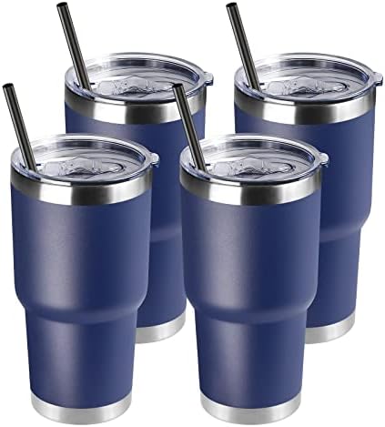 DOMICARE 30 oz Tumbler with Lid and Straw, Stainless Steel Tumblers Bulk, Insulated Vacuum Double Wall Travel Coffee Mug, Durable Powder Coated Tumbler Cups (Navy, 4) by VisittheDOMICARE