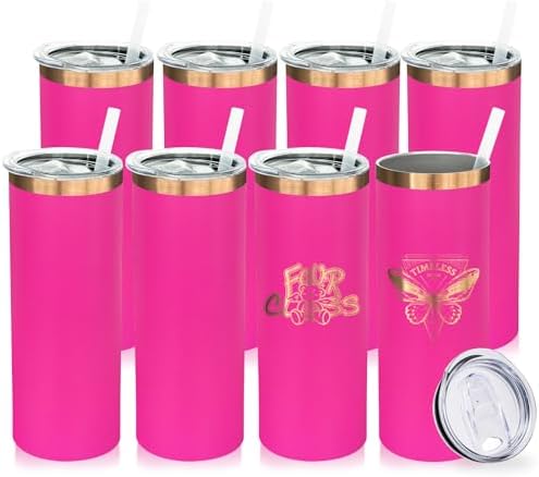 20 oz Skinny Tumblers Bulk with Lids and Straws Rosy,8 pack by MetalyaTumblers