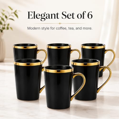 Black Gold Coffee Mugs Set of 6, 12 oz Porcelain - Image 6