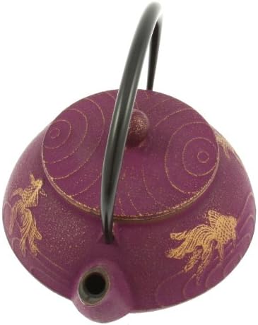 Iwachu Japanese Iron Teapot Tetsubin Gold and Purple Goldfish - Image 3