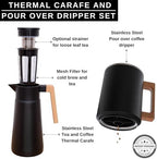 HASTINGS 68 Oz Pour Over Coffee Maker Set with Double Layer Reusable Stainless Steel Filter 8-Cup and Wood Handle - Dual Wall Heat Resistant Drip Coffee Brewer, Pour Over Coffee Dripper Carafe, Black - Image 3