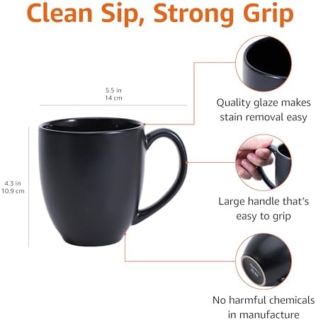 Amazon Basics 12-Pack Matte Black Ceramic Coffee Mug, 16 ounces, Microwave and Dishwasher Safe, Stoneware, Commercial-Grade - Image 3