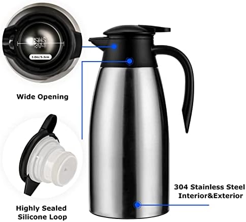 6 sets 70 oz Thermal Coffee Carafe for keeping hot, Carafe for hot liquid, Airpot Insulated Stainless Steel Vacuum Thermal Pot for Coffee, Hot Water,Keep Hot 12 Hours (4silver) - Image 4