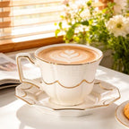 Tea Cups and Saucers Set of 2, 6.4oz Stackable Porcelain Coffee Cup, YFH12 - Image 6