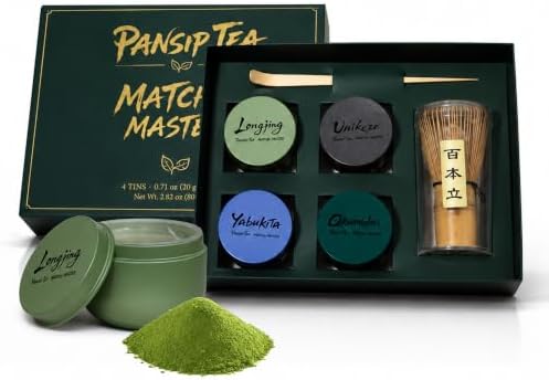 PANSIPTEA Ceremonial Matcha Set, 4 Single-Cultivar Matcha Powder Tins, 80g by PANSIPTEA