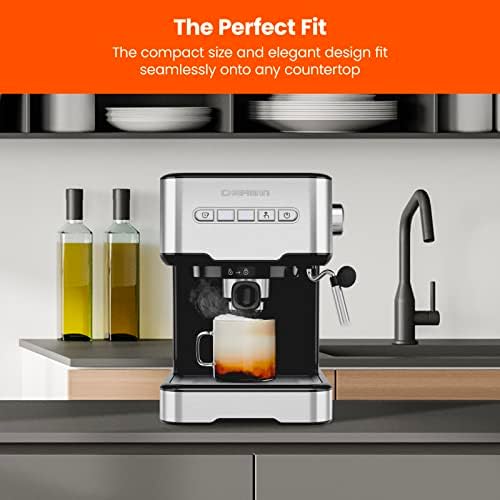 Chefman 6-in-1 Espresso Machine with Steamer, One-Touch Single or Double Shot Maker, Coffee Cappuccino Machine, Latte Built-In Milk Frother Stainless Steel - Image 3