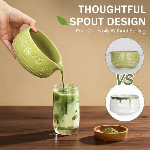 Pack of 2 Matcha Whisk Set, Ceramic Matcha Set with Bowl, Chasen Holder, Scoop Rest, Sifter,Japanese Ceremony Matcha Kit–Matcha Lovers Gift for Women Mom Girl Friend-Matcha Green - Image 5