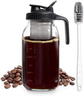 COOK WITH COLOR Cold Brew Coffee Maker - 64oz Mason Jar Pitcher with Stainless Steel Filter, Airtight Glass Jar, Pour Spout Lid & Handle, Ideal for Iced Coffee & Tea, Includes Brush, Black by CookwithColor