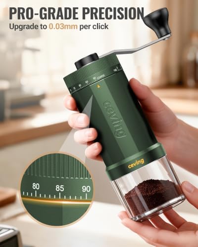 CEVING Manual Coffee Grinder with 90 External Settings, 60g Capacity, Green - Image 3