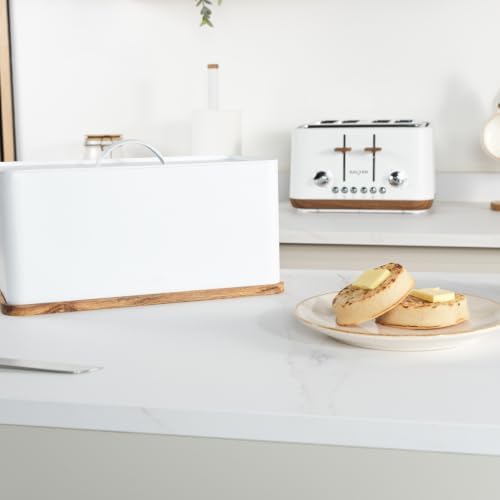 Salter BW13564WEU7 Toronto Bread Bin With Chopping Board – Countertop Storage Box With Wooden Base for Cutting & Serving, Rectangular Bread Holder Container for Kitchen, Easy To Clean, Acacia, White - Image 3