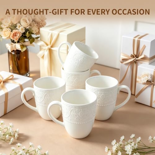 Porcelain Mug Set of 6, 12 oz White Coffee Cups - Image 7