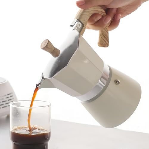 Coffee Pot,10 oz Moka Pot Italian Coffee Maker,Stovetop Espresso Maker 6 Espresso Cup,Camping Espresso Maker Manual Cuban Coffee Percolator for Cappuccino or Latte (Beige) by Unknown