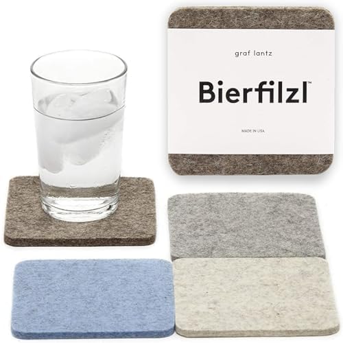 Graf Lantz - Bierfilzl Merino Wool Square Coasters Set of 4 - Cobblestone (4"x4"x5mm) - Absorbs 30% Weight, Natural German Wool - Heat Resistant, Sustainable, Reusable - Home Decor, Coffee Table Decor by GrafLantz