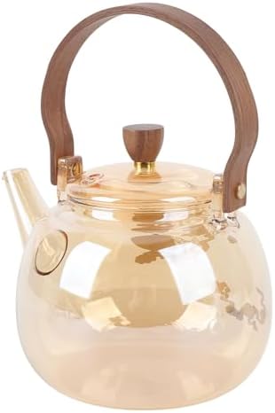 Glass Teapot, High Borosilicate Loose Leaf Tea Brewer 950ML with Removable Infuser and Wood Handle, Wide Opening Heatproof Stovetop Pot for Home Office Tea Room - Image 3