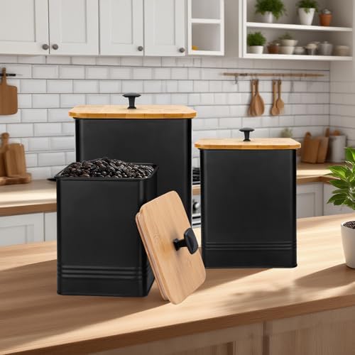 Kitchen Canisters Set of 3, Metal Flour Sugar Storage Containers with Airtight Lids-Canisters Sets for Kitchen with Customizable Chalkboard Labels & Marker Pen-Spice, Coffee Storage Jars(Black) - Image 6