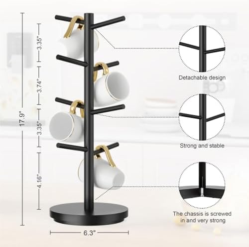 Cup Rack Coffee Mug Tree Bamboo Countertop Organizer Stand with 8 Hooks Organizer - Image 2