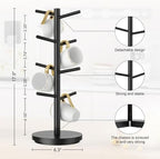 Cup Rack Coffee Mug Tree Bamboo Countertop Organizer Stand with 8 Hooks Organizer - Image 2